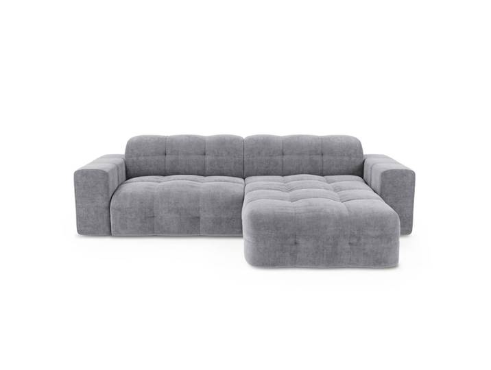 Canapé angle droit 5 places en velours gris clair
