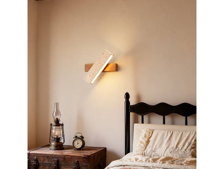 Wabi Sabi rotatif grotte pierre mur LED applique Base en bois chambre lampe de chevet jaune travertin pierre applique lecture éclairage