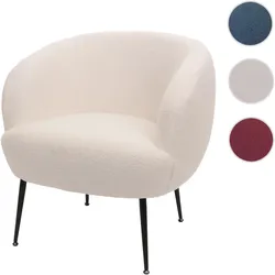 Lounge-Sessel HWC-O37, Cocktail-/Clubsessel Polstersessel Sessel, Stoff/Textil Bouclé (330g/m2) Metall MVG ~ weiß