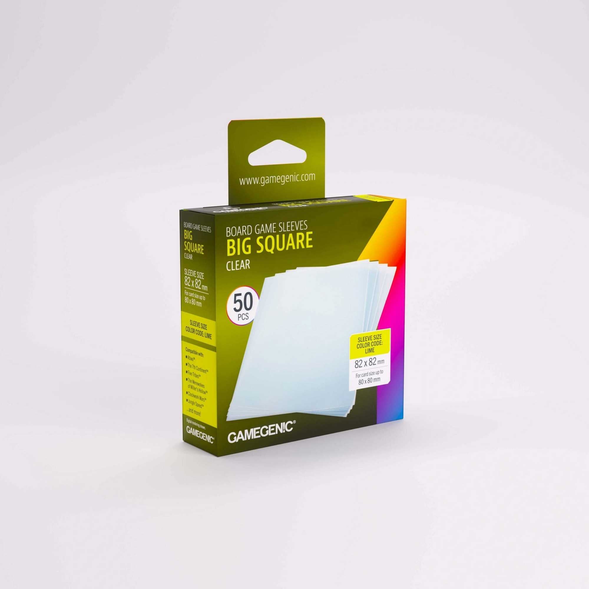 Gamegenic Big Square Clear Board Game Sleeves - 50 Pack for Card Game Accessories, 50 Clear Sleeves, Extra-Clear Polypropylene, 100-Micron Reinforced