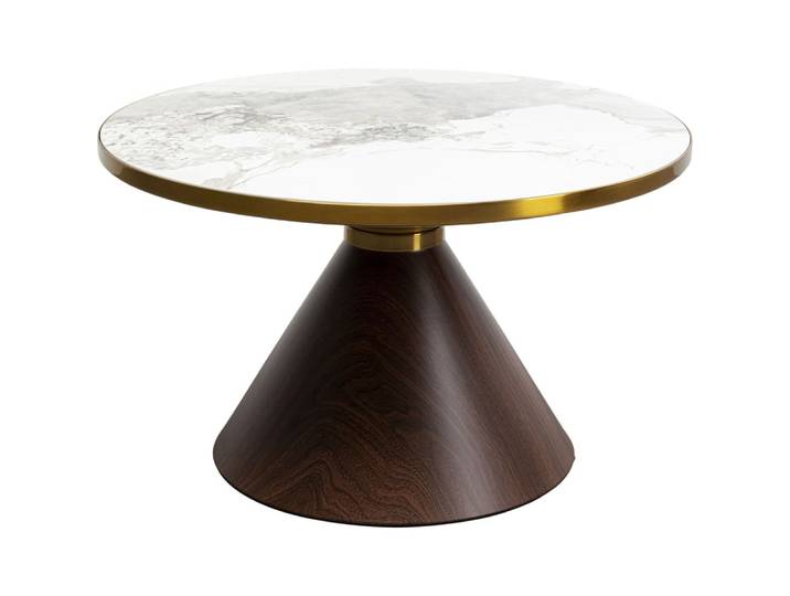 Table basse ronde céramique et effet noyer d70