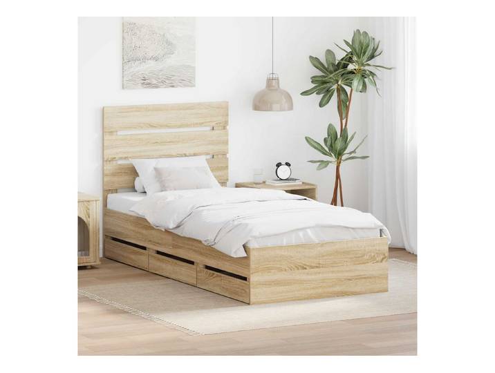 furnicato Bett Bettgestell 196 x 78 x 100 cm Sonoma-Eiche (1-tlg), Stauraum-Einzelbett mit integrierten Schubladen für dein Zimmer