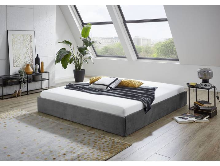 Polsterbett, 205x205 cm, Glanzvelours, Anthrazit, H3 Taschen-Federkern, Westfalia Schlafkomfort