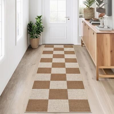 Garvee Square Checkerboard Pattern Easy Jute Area Rug