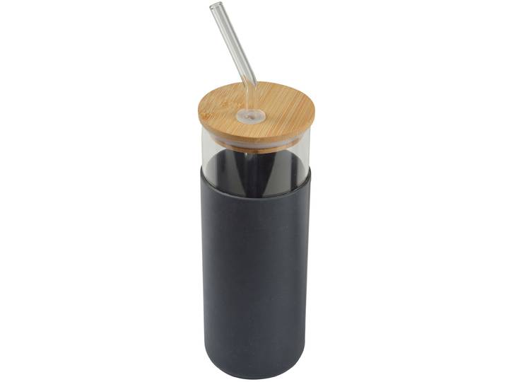 Trinkglas mit Silikonhülle und Bambusdeckel, Trinkgefäss, 0,5 l