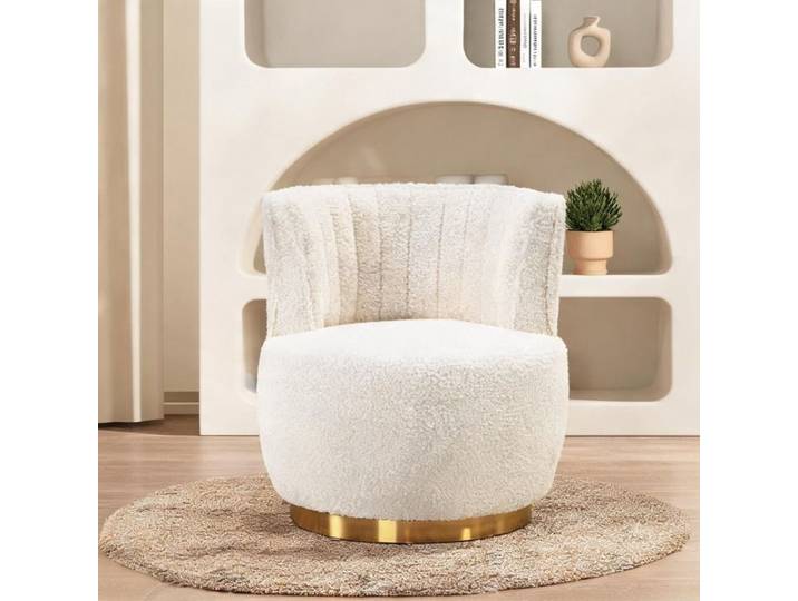 Fauteuil rond pivotant 360° en peluche Teddy blanc assise confortable structure solide
