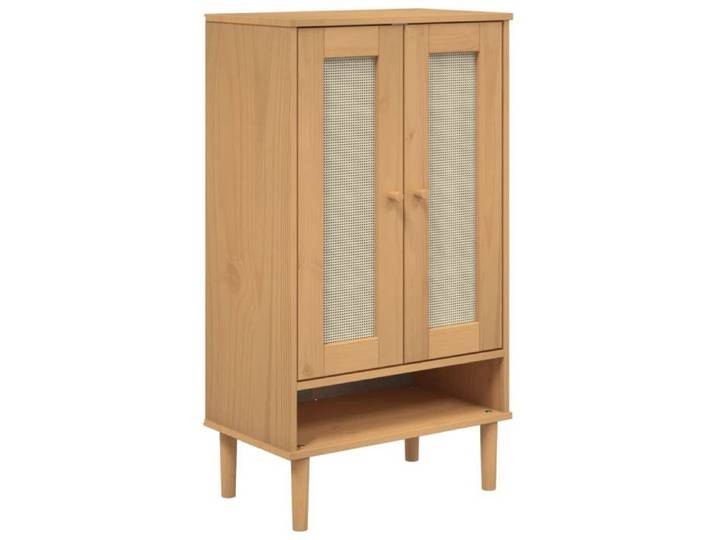 Bois Armoire à chaussures Meuble d Entrée Couloir Étagère de rangement SENJA aspect rotin marron bois massif ykn59l