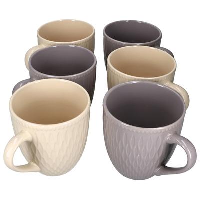 6er Set Biko Kaffeebecher konisch 600ml Keramik Vanille Grau Tee-Tasse Jumbo