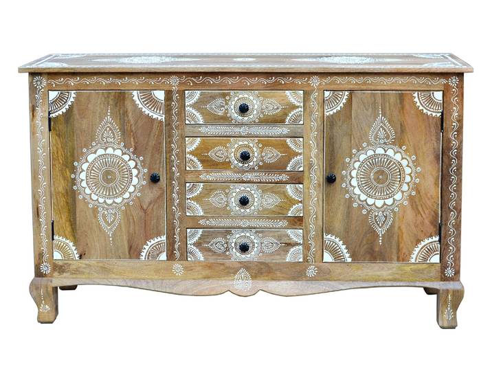 Sideboard GOODPRODUCT Gullaba , braun (hellbraun), B:140cm H:85cm T:40cm, Sideboards, Sideboard, Kommode, Hand bemalt, Breite 140 cm