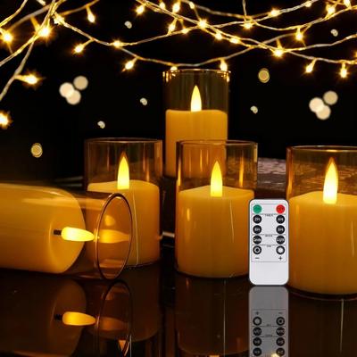 Uplift Treasures Flameless LED Candles With 3D Wick Remote Timer And Lampshade gold