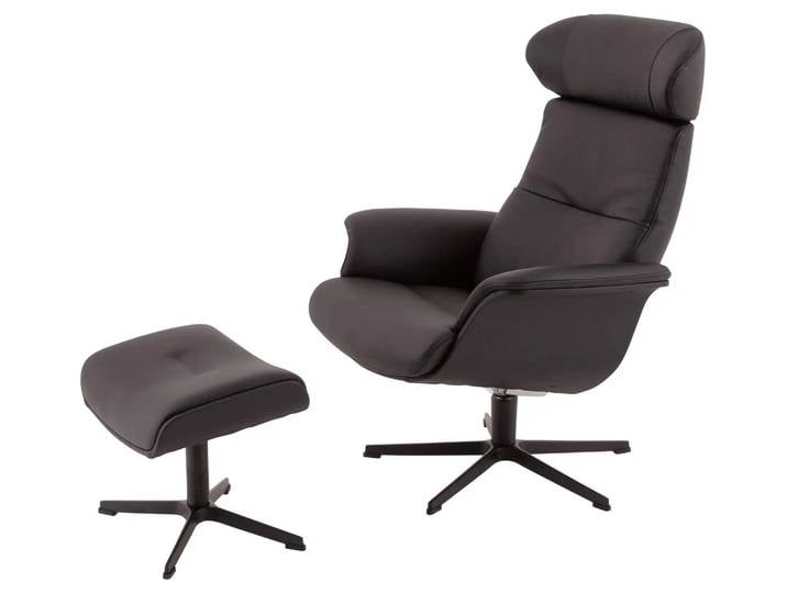 Relaxer+hocker Time Out, Leder Schwarz, Alu-Kreuzfuss, Eames Chair