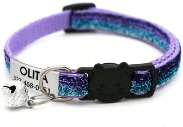 Uplift Treasures Customized Glitter Cat Collar With Bell violet