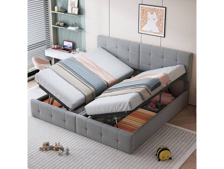 Lit Coffre - SOGEU - Lit coffre design en velours - 180x200 cm - Grand rangement - Sommier hydraulique