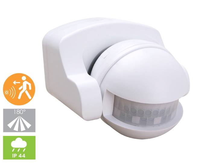Détecteur de mouvement en saillie\, blanc\, 8 m/180°\, luminosité et intervalle de temps réglables