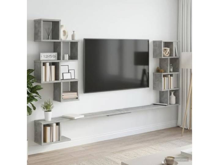 YUTAASU Wandmontiertes TV-Regal Betongrau 200 x 15 x 94 cm Aus Holzwerkstoff, Geräumiger Stauraum, Modernes Design, Einfache Reinigung