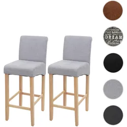 2er-Set Barhocker HWC-C33, Barstuhl Tresenhocker, Holz ~ hellgrau, helle Beine, Stoff/Textil
