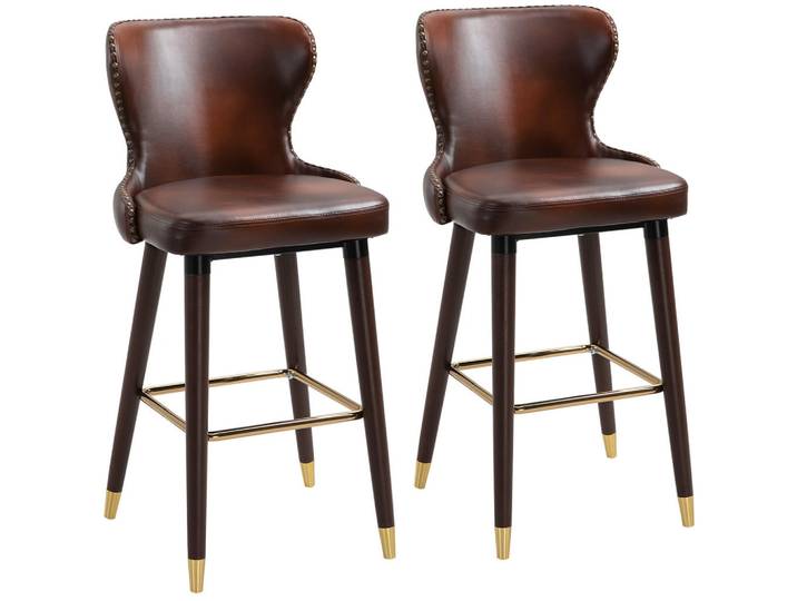Homcom Barhocker, Holz, Metall Kunstleder Braun, 53x101x52 cm, Esszimmer, Barmöbel, Barhocker