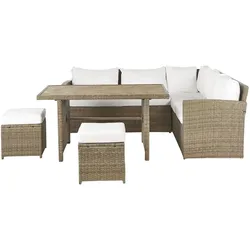 LOUNGE SET 5-Sitzer Rattan Auflagen weiß Bardi