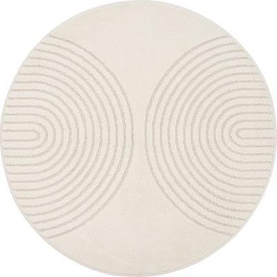 Teppich THE CARPET "Elisa", beige (creme), H:12mm Ø:120cm, Polyester, Polypropylen, Teppiche, Teppich, moderner Wohnzimmer Teppich, hohe Flordichte und angenehm weich