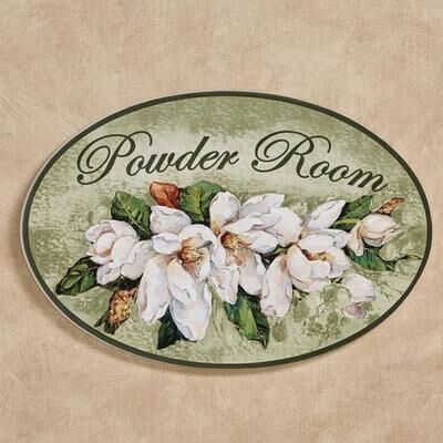 Stupell Industries Magnolia Floral Powder Room Wall Plaque Green , Green