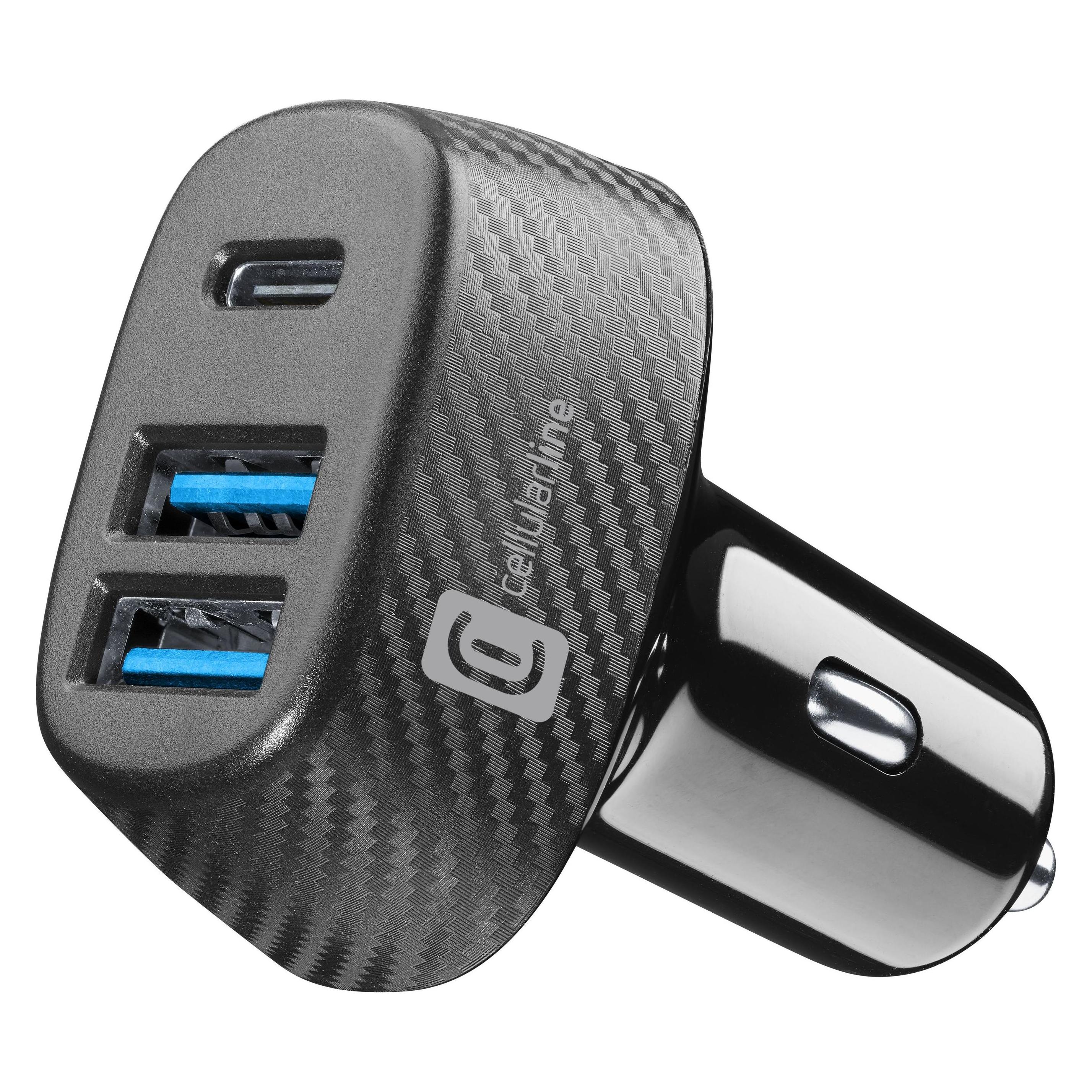Cellularline Car Multipower Trio - iPhone, Samsung, Xiaomi, Oppo and other Smartphones and Tablets (CBRUSB3PD44WK)