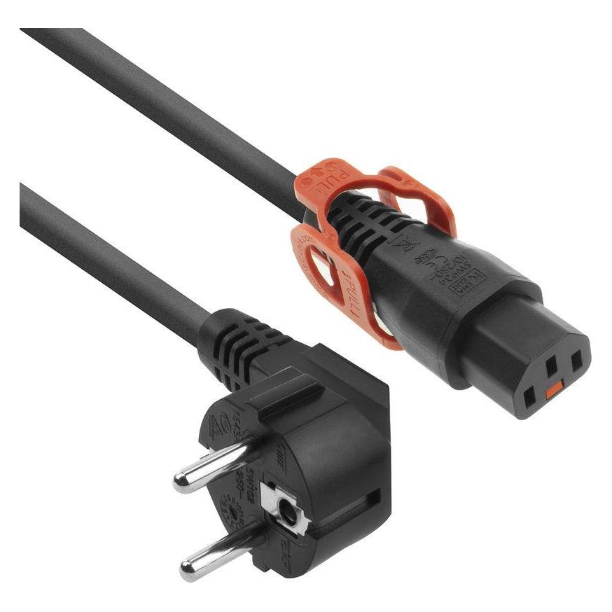 Iec Lock 230V connection cable mains connector CEE7/7 male (angled) - C13 + black 2.00 m (2 m) (EL332S)