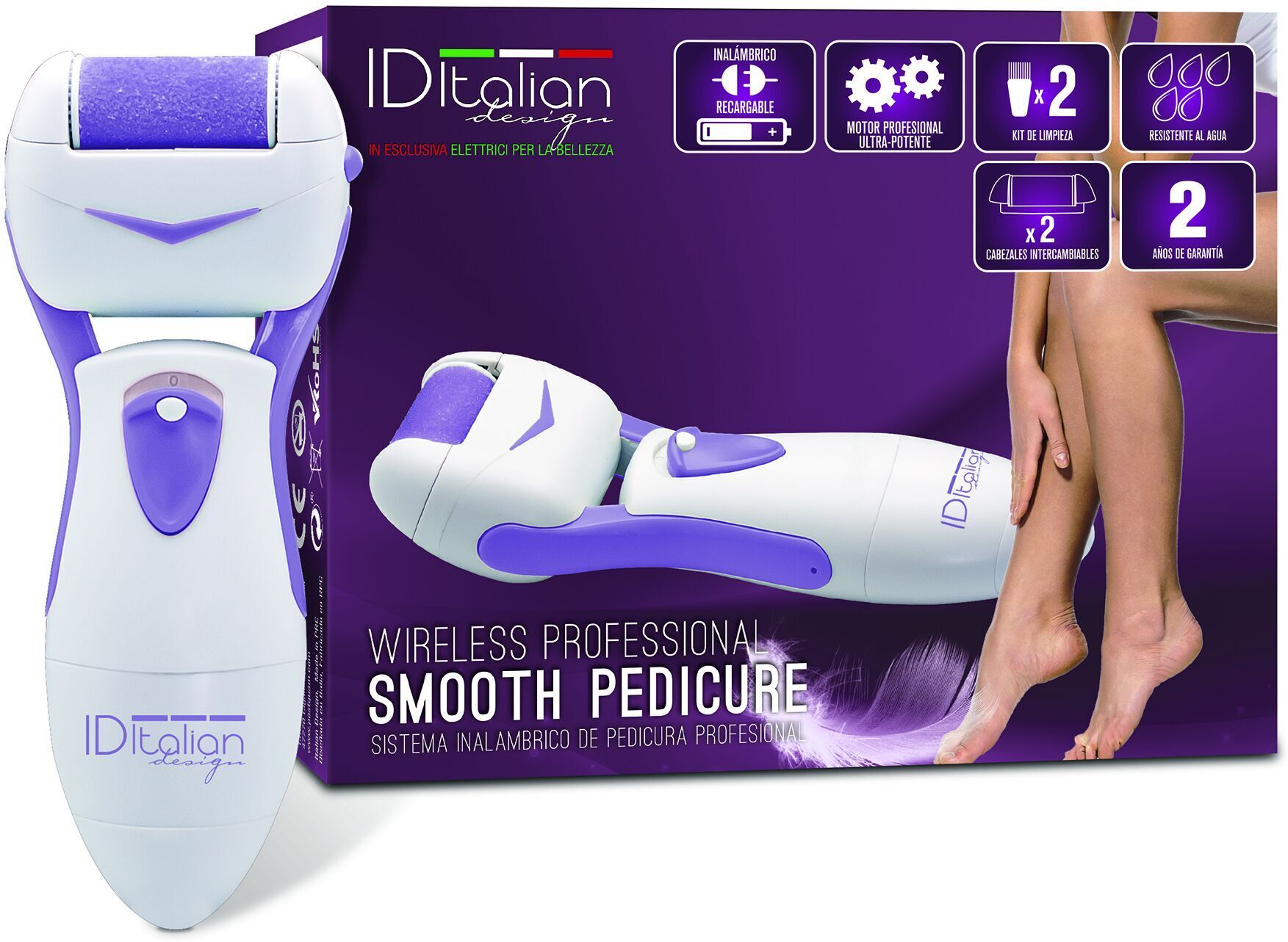 Italian Design Smooth Pedicure Wireless Pediküre-Gerät   weiß/lila - Refurbished