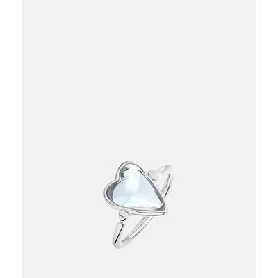 Fingerring LIEBESKIND BERLIN "Schmuck Geschenk Glass Heart Ring" Gr. 52, silber (silberfarben, transparent), Fingerringe, Damen, 52, Edelstahl, 2mm, Fingerring, mit Glasstein