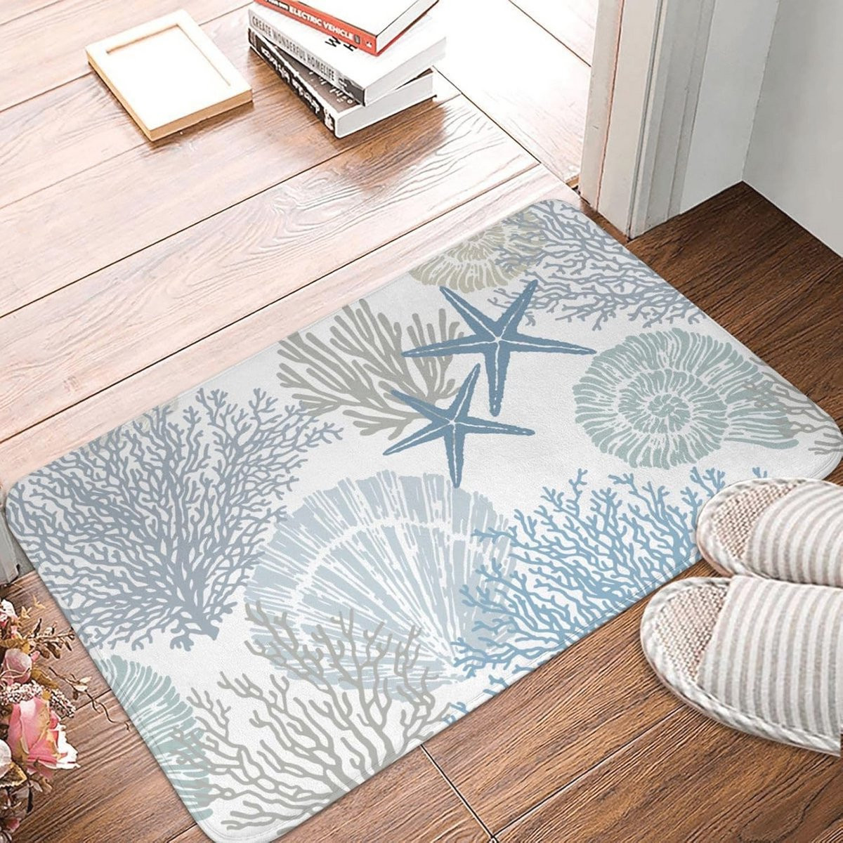 Absorberende antislip badmat met zeeschelpen design voor badkamer en keuken