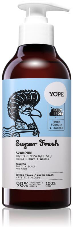 Yope Daily Heroes Fresh Shampoo Fresh Grass shampoing rafraîchissant pour cheveux et cuir chevelu gras 300 ml