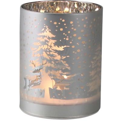 LED Windlicht AM DESIGN, silber (silberfarben), B:10cm H:18cm L:10cm, Leuchten, Weihnachtsdeko, mit weihnachtlichen Elementen