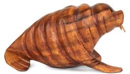 G6 Collection Wood Walrus Figurine - Hand Carved Sea Animal Sculpture, Coastal Cabin Decor