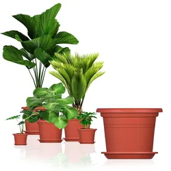 BigDean 3x Blumentopf Ø 40 cm Farbe Terrakotta & Untersetzer Kunststoff Pflanztopf Containertopf Übertopf Pflanzkübel rund 40 x 28 cm Blumentöpfe