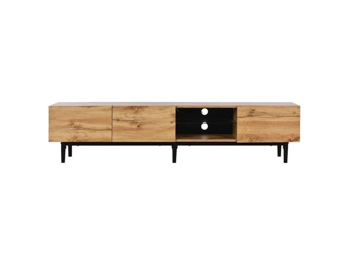 Meuble TV moderne effet grain de bois avec lumières LED variables