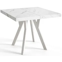 QUADRATISCHER Esstisch ausziehbar – Moderner Wohnzimmertisch und Küchentisch – Tisch mit Holzbeinen, Durchmesser 110 - 210 cm - Farbe Marmur