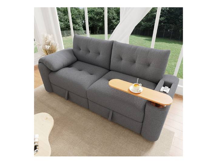 MODFU Schlafsofa Modulare Schlafcouch mit integriertem Beistelltisch, 207,5x80x87 cm, Bezug aus weichem Teddyplüsch, kompakte mit Stauraum 1 Teile, als vielseitiger und kuscheliger Mittelpunkt für kleine Wohnungen