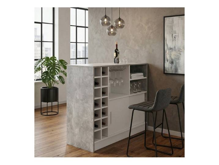 Möbel Akut Bartisch Bartisch Planter Flaschenregal 2 Schiebetüren Beton weiß Dekor