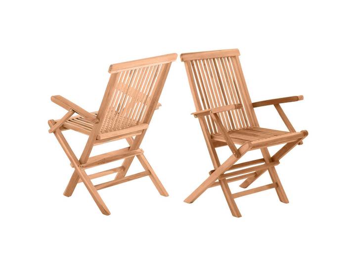 Gardenson Gartenklappsessel-Set, Naturfarben, Holz, Teakholz, massiv, X-Form, 55x89x51 cm, klappbar, Holzmöbel, Sitzgelegenheiten Holz, Gartensessel Holz