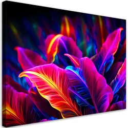 WANDBILD neon blätter