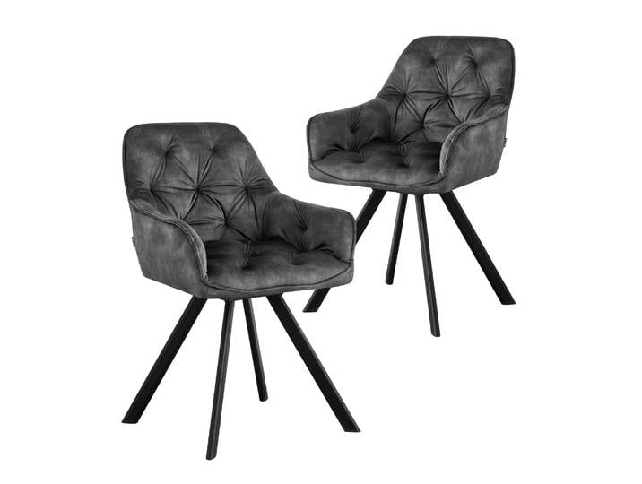 Drehstuhl DIETER 2er Set – Drehbarer Polsterstuhl mit Knopfsteppung & Metallgestell