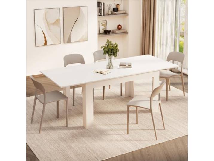 MOBILI FIVER, Easy, ausziehbarer Esstisch, 140(220) x90 cm, Esche, Weiß, Made In Italy