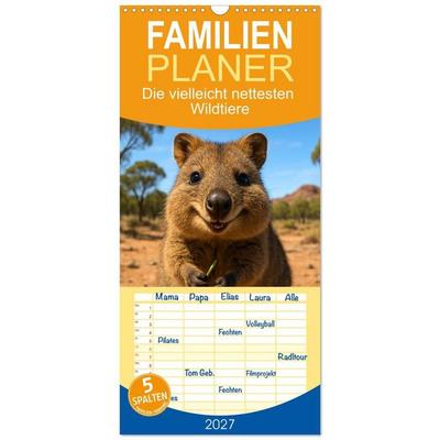 Familienplaner 2027 - Die vielleicht nettesten Wildtiere mit 5 Spalten (Wandkalender, 21 x 45 cm) CALVENDO