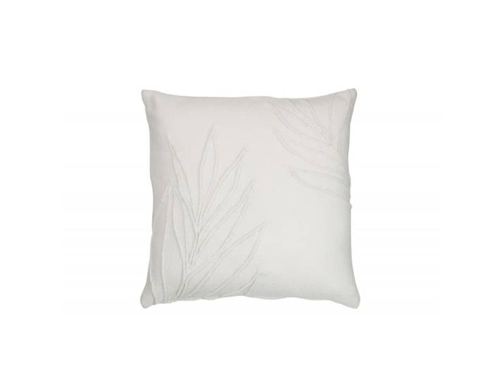 Coussin carré feuilles fines en polyester blanc 43x43cm