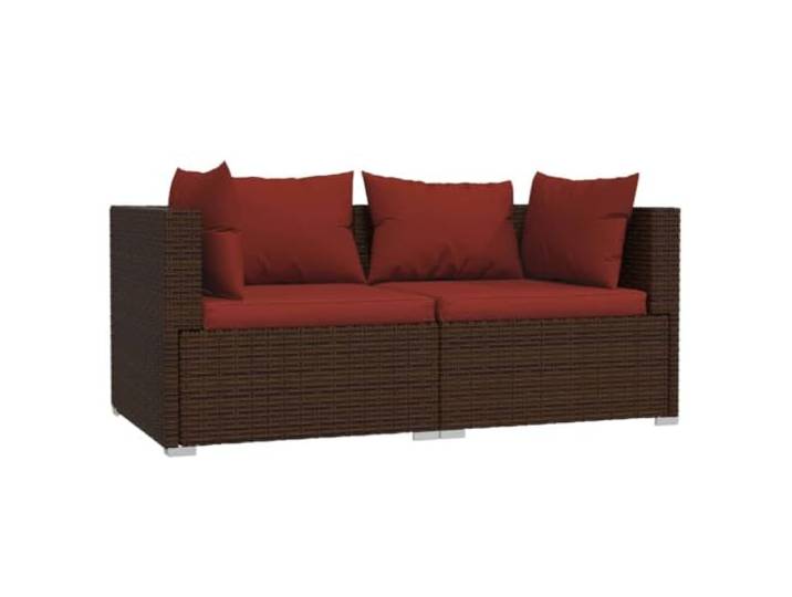 Makastle 2-Sitzer-Sofa Braun PE-Rattan mit Kissen 140x70x60,5 cm