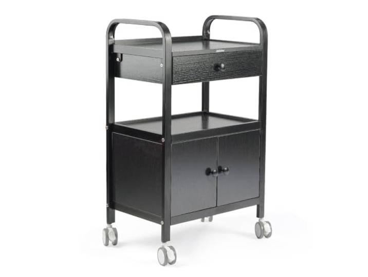 Calissimo Friseurwagen und Kosmetikwagen mit Schublade, universeller Rollwagen, Beistellschrank und Beistelltisch für Salon, schwarz