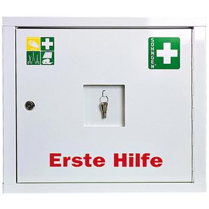 Söhngen Verbandschrank Juniorsafe 0503014, hängend, DIN 13157, für Betriebe, abschließbar, weiß, aus Stahl, 49 x 42cm