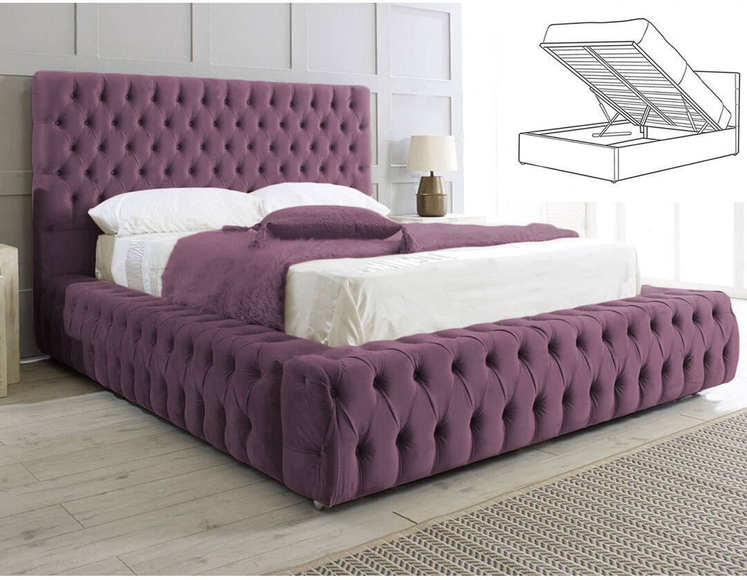 Britainsleep Elite Elegance Ambassador Ottoman Storage Bed - Premium Upholstered Velvet Bed Frame with Tall Headboard Lilac Kingsize (5')