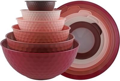 COOK WITH COLOR - 12 Piece Plastic Nesting Bowls - 6 Prep Bowls and 6 Lids, Microwave Safe.