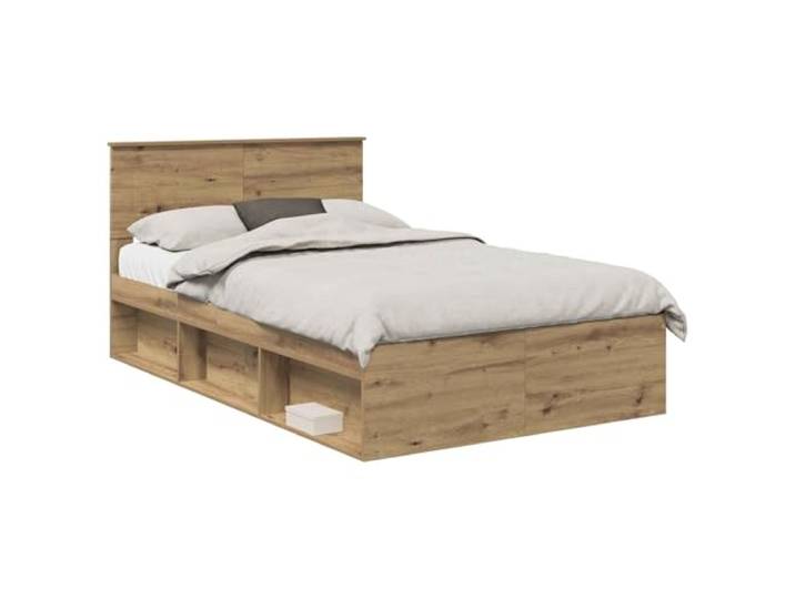 PUGYNBK Bettrahmen mit Kopfteil Eiche Artisan 135 x 190 cm Aufwändiges Holz, fester Lattenrost, moderner Stil, einfache Reinigung