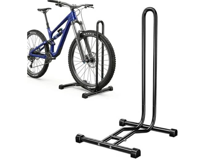 Support vélo Relaxdays au sol\, pneus jusqu'à 2\,5 pouces\, support d'exposition roue avant ou arrière\, acier\, noir